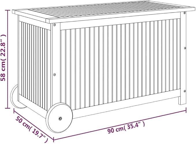 Solid Acacia Wood Outdoor Storage Box with Wheels 35.4"x19.7"x22.8" Patio Deck Box for Garden Furniture Cushions, Pool Toys, Gardening Tools, Water-Resistant PE Inner Bag