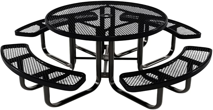 COATEDOUTDOORFURNITURE Heavy-Duty Portable Outdoor Kids Table with Umbrella Hole, Expanded Metal Kids Picnic Table, Commercial-Grade, Made in America (46 in, Round, Childrens, Black)