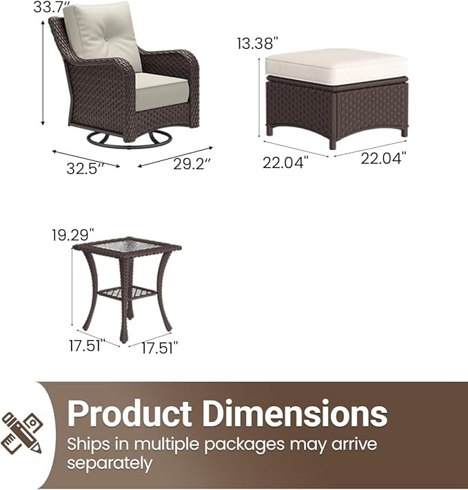 5 Pieces Outdoor Furniture Set with 6-inch Cushions, High Back Wicker Swivel Rocker Chairs with Coffee Table, Luxury Conversation Set for Deck Patio and Poolside