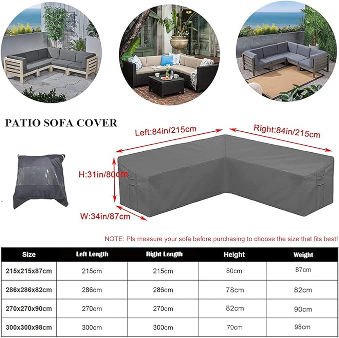 Patio Furniture Sectional Couch Sofa Cover Gray Weatherproof Heavy Duty 420D Oxford Outdoor V Shaped Sectional Garden Rattan Corner Sofa Furniture Protector Covers (V-Shape: 84x84in)