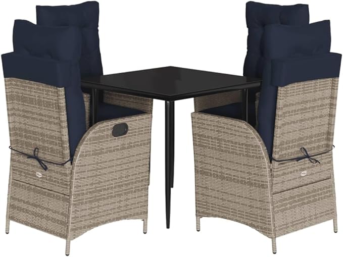 Backyard Furniture Patio Conversation Sets Outdoor Seating 5 Piece Patio Dining Set with Cushions Gray Poly Rattan Suitable for Gardens, Balconies, Decks