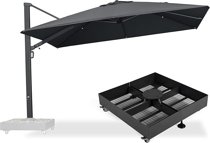 PURPLE LEAF 12' X 9' Space Saving Rectangle Large Patio Umbrella with Base Included Outdoor Aluminum Offset Umbrella with 360-degree Rotation Cantilever Umbrella for Garden Deck Backyard Pool Grey