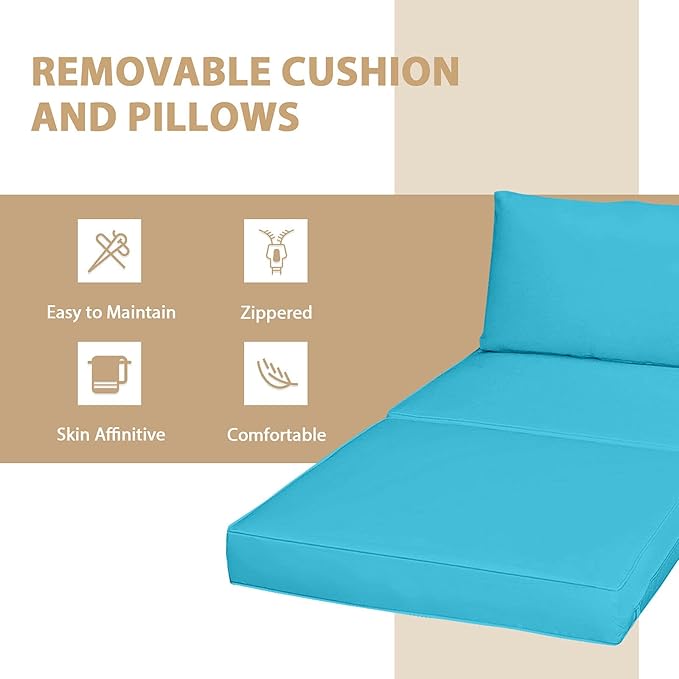 HAPPYGRILL 5-Pieces Patio Lounge Chair Outdoor Rattan Wicker Furniture Sofa Ottoman Set with Tempered Glass Table Top & Washable Zippered Cushions