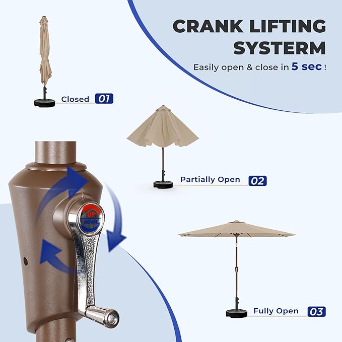 BRIOPAWS 9FT Patio Umbrella with Base Included | Outdoor Table Umbrellas | Push Button Tilt & Crank | 8 Sturdy Fiberglass Ribs | Waterproof | Heavy Duty for Garden Lawn DeckBackyard & Pool