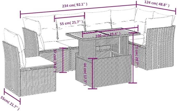 vidaXL Patio Sofa Set with Cushions 7 Piece, Outdoor Sectional Sofa Couch, Patio Conversation Set for Garden Backyard, Black Poly Rattan