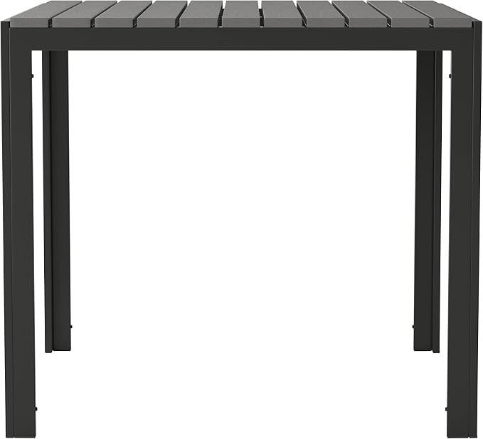 Flash Furniture Harris Commercial Indoor/Outdoor Patio Table - Black Poly Resin Slatted Top - Black Steel Frame - Seating for 4