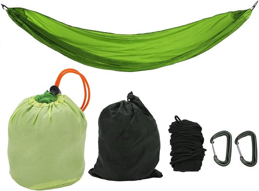 Portable Parachute Camping Hammock, Lightweight Outdoor Hammock with Aluminum Snap Hooks and Storage Bag, Compact Foldable Hammock for Hiking Travel Picnics (Grass Green)