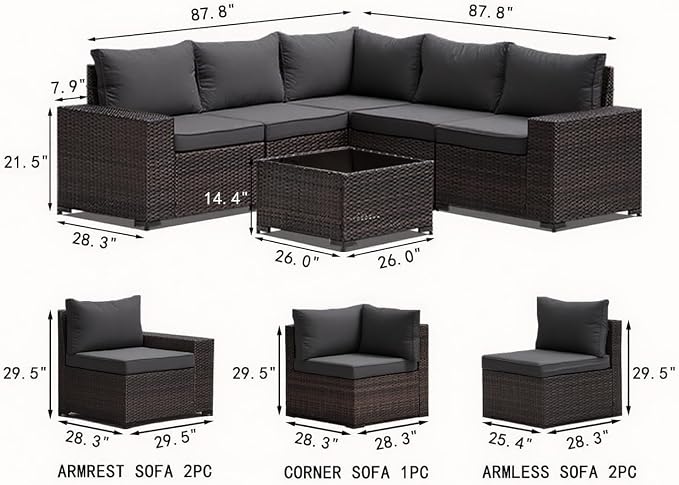 8 Pieces Outdoor Patio Furniture Sets w/55000 BTU Propane Fire Pit Table,Wicker Conversation Sofa,Includes 6 All-Weather High Back PE Rattan Seating Components w/Coffee Table&Gas Fire Pit,Gray