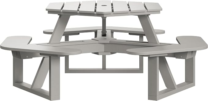 Shoreline Made in USA Hexagon Picnic Table, Seating for 6, Cove Gray