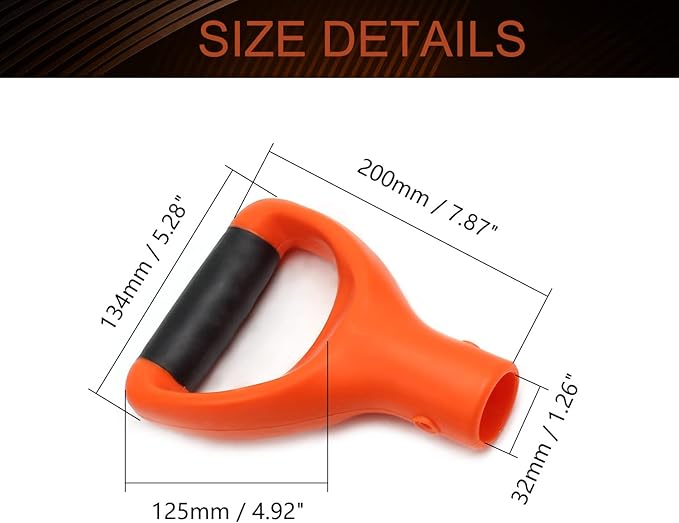 MroMax Shovel D Grip Handle, 1-1/4" Inner Diameter 32mm PVC Spade Snow Shovel Replacement Handle Garden Accessories for Digging Raking Tool Curved Orange