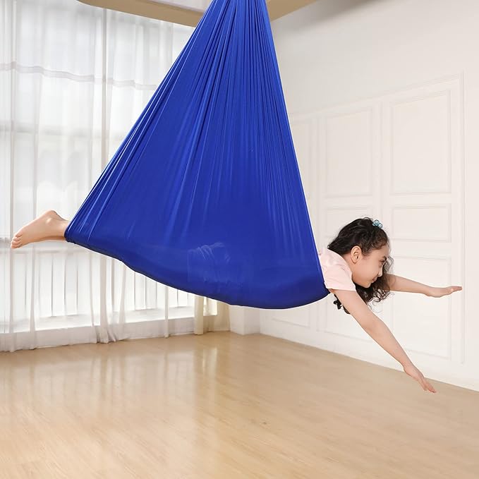 Kids Sensory Therapy Swing Hammock Children's Swing Hammock Indoor Elastic Cuddle Pod Swing for Autism Boys Girls with ADHD SPD Asperger's Sensory Integration Special Needs (Blue)