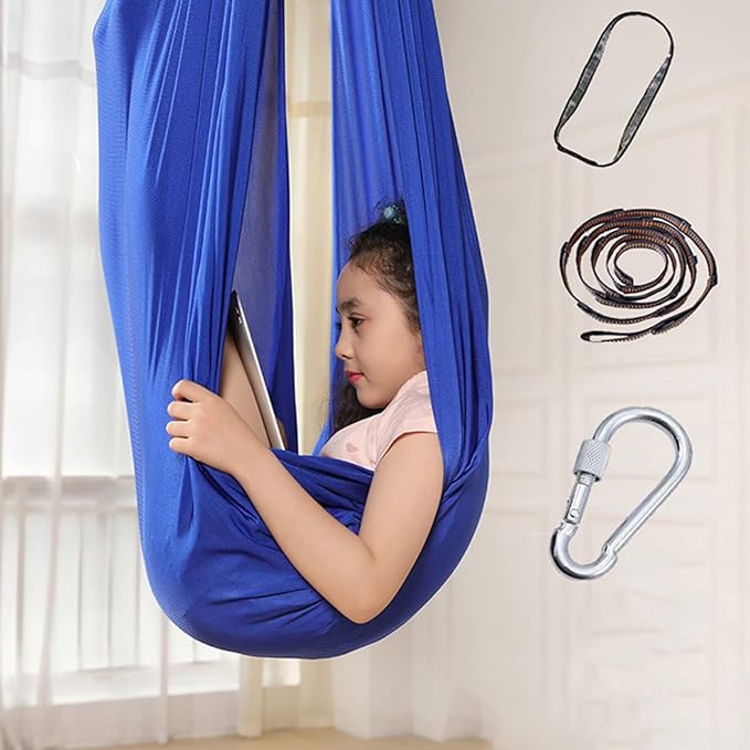 Kids Therapy Swing Indoor Outdoor Cuddle Hammock with Special Needs Snuggle Swing for Children with Autism ADHD Aspergers Sensory Integration (Color : Blue, Size : 100 * 280CM/39 * 110in)