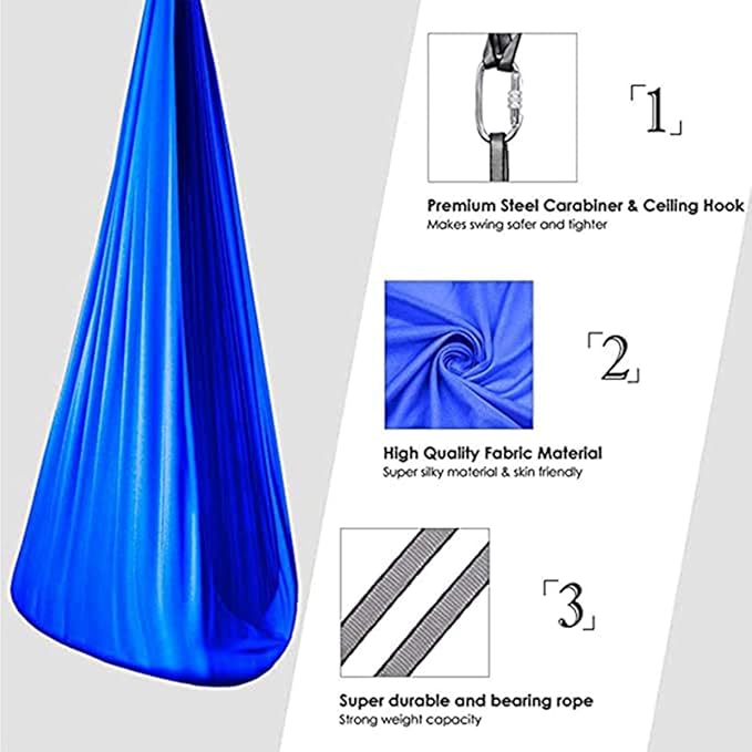 Indoor Therapy Swing Nylon Hammock Kids Cuddle Hammock with Special Needs Elastic Parcel Steady Seat Swing for Children (Color : Blue, Size : 150 x 280 cm)