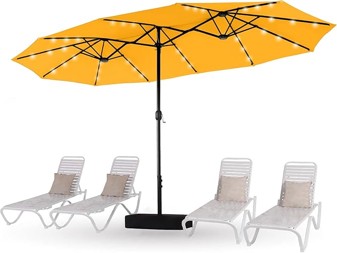 HERA'S PALACE 15ft Patio Umbrella with Base Included Double Sided Outdoor Umbrella for Patio Table Umbrella Outdoor 36 LED Solar Lights for Garden