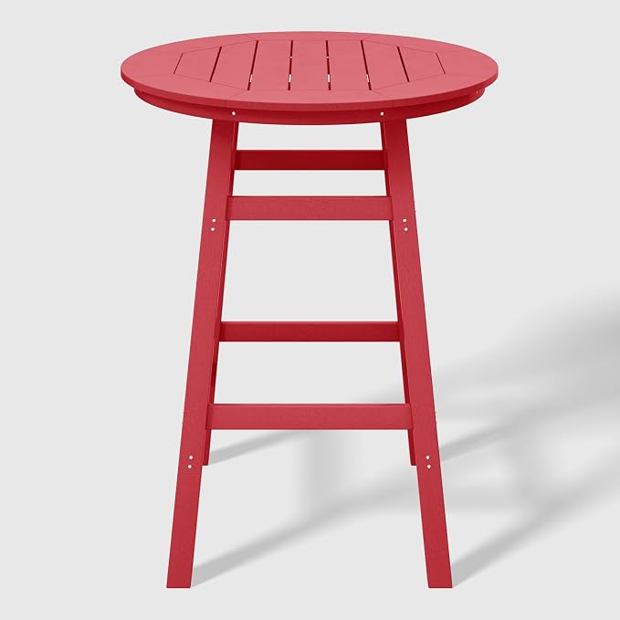WestinTrends Malibu Outdoor 35" HDPE Round Patio Bar Height Table, Red