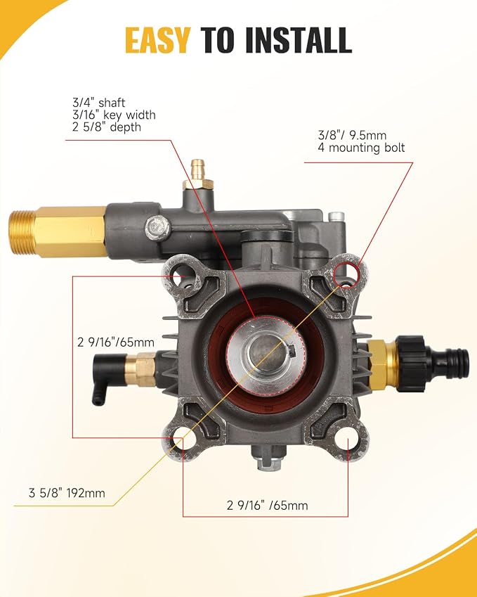 OCPTY 3/4" Shaft Horizontal Pressure Washer Pump Max 3300 PSI 2.5 GPM Replacement Power Washer with 5 Nozzles, Compatible with 90028 90029 GX160 GX190 GX200 rmv2.5g30 SH270