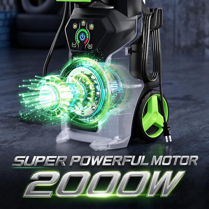 𝟓𝟎𝟎𝟎𝐏𝐒𝐈 𝐏𝐫𝐞𝐬𝐬𝐮𝐫𝐞 𝐖𝐚𝐬𝐡𝐞𝐫 Cleaner, Portable Car Washer with 4 Quick Connect Nozzles, Foam Cannon (Green)