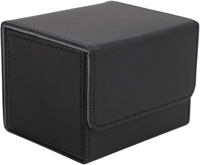 PU Leather Card Deck Box with Magnetic Flap Lid, Large Capacity Card Storage Box/Cover for Tarot Cards and Game Cards, Protective Deck Holds 100, Black (Black)