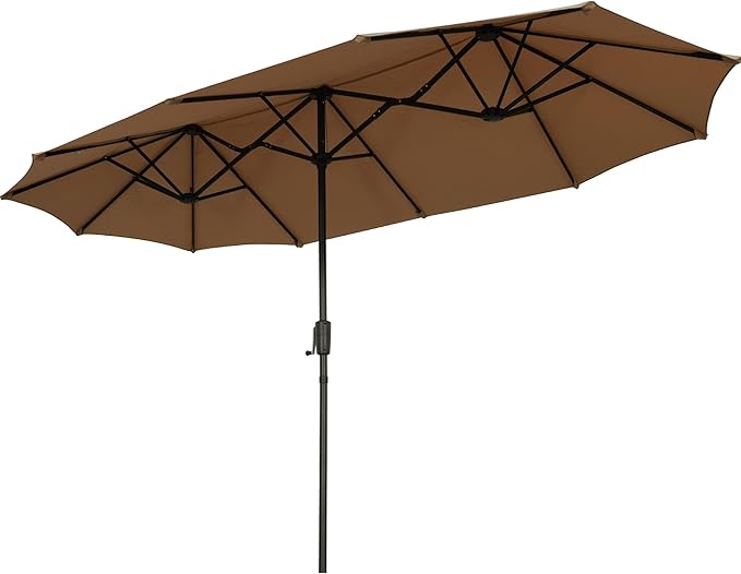 13Ft Large Patio Umbrella Outdoor Double-Sided Market Umbrella w/Easy Crank for Yard, Poolside, Deck, Coffee