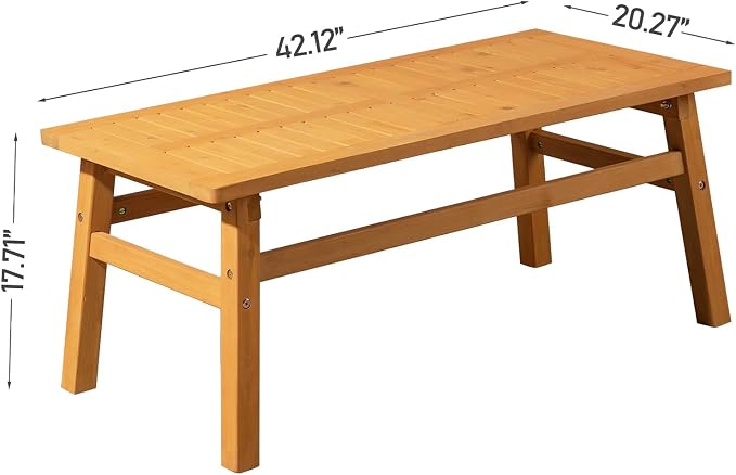42" Solid Cedar Outdoor Coffee Table, Naturally Weather-Resistant Farmhouse Side Table for Patio & Garden, Slatted Wood Top for Quick Drain, Teak Finish, Easy Assembly