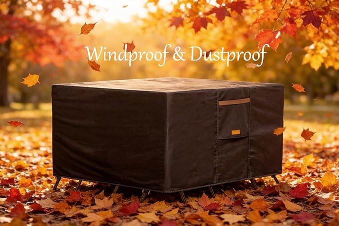 Heavy Duty Waterproof Patio Furniture Covers UV Resistant Rectangular Outdoor Table and Chair Covers 111"Wx 74"D x 28"H Dark Grey