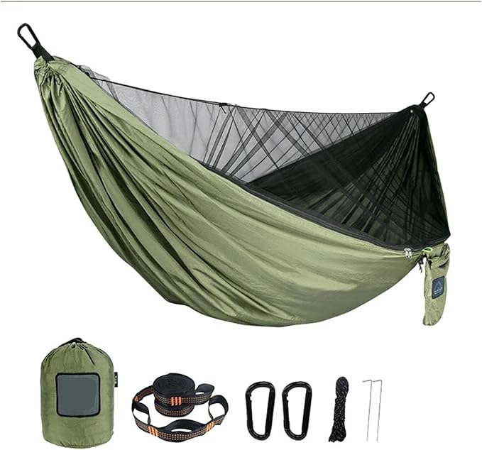 Portable Quick Set Net Camping Hammock Outdoor Hanging Bed Sleeping Swing(Army Green)