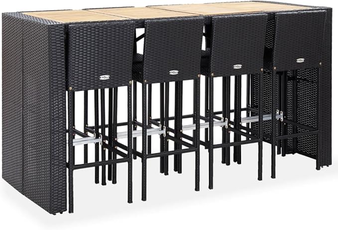 Patio Bar Set with Cushions,Patio Lounge Set,Outdoor Furniture,Outdoor Furniture Sets,Patio Conversation Sets,for Garden,Deck,Backyard,9 Piece Poly Rattan Black
