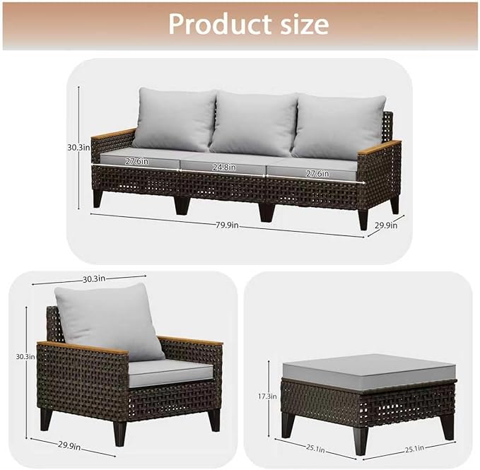 14 Piece Patio Sectional Sofa Furniture Set, All-Weather Wicker Rattan Outdoor Conversation Set with High Back and Thick Cushions, for Garden, Porch, Poolside, Gray