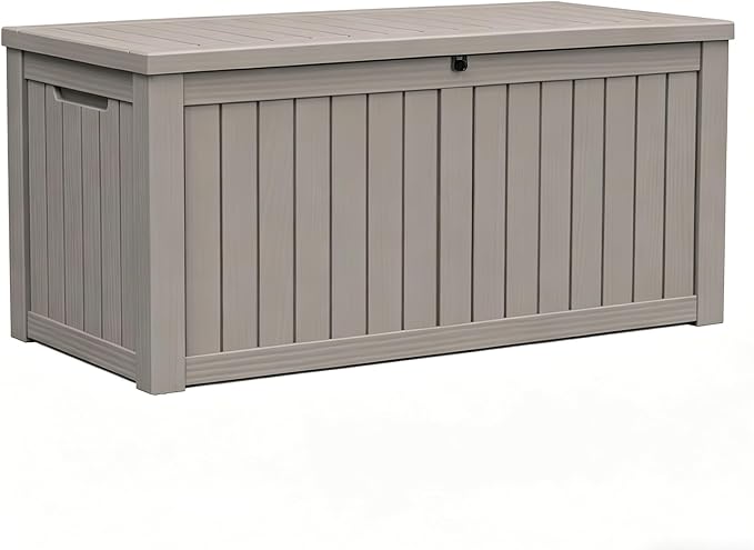 LAUSAINT HOME 180 Gallon Resin Deck Box, Package Delivery Box with Lockable Lid, Waterproof Outdoor Storage Box For Garden Tools, Patio Cushions(180 Gallon,Grey)