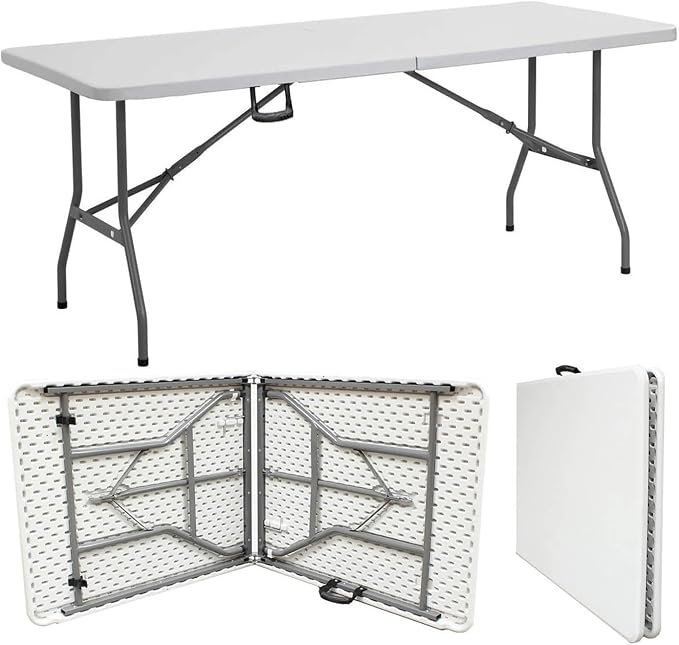 8ft Folding Table White Plastic Portable Long Foldable Tables Indoor Outdoor Party Picnic Camping Fold Table 8 Foot (4ft, 6ft, 8ft)