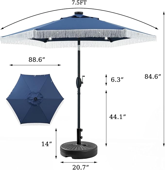 GDY 7.5FT Patio Umbrella Outdoor Table Umbrella(Optional with Light or Base), Market Umbrella with Crank for Garden, Lawn, Deck, Backyard & Pool