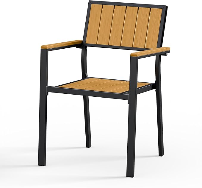 Ciokea Aluminum Patio Dining Chairs Set, Outdoor Stackable Chairs with Wide Seat, All-Weather HDPS Oversized Porch Chair for Backyard, Poolside, Lawn & Garden, Deck | Teak