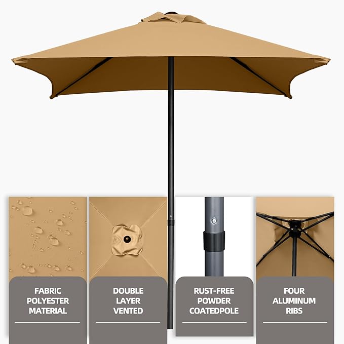4.9ft Mini Square Patio Umbrella - UV 50+ Waterproof & Easy Setup | Outdoor Table Umbrella for Deck, Balcony, Garden, Lawn, Backyard, Market