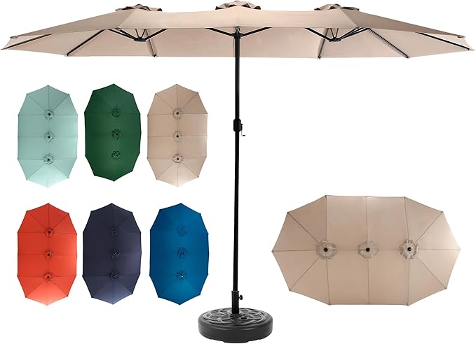 15ft Umbrella Outdoor Patio - Double-Sided Large Market Rectangle Umbrellas with Crank Handle for Patio Garden Yard Pool (No Base)