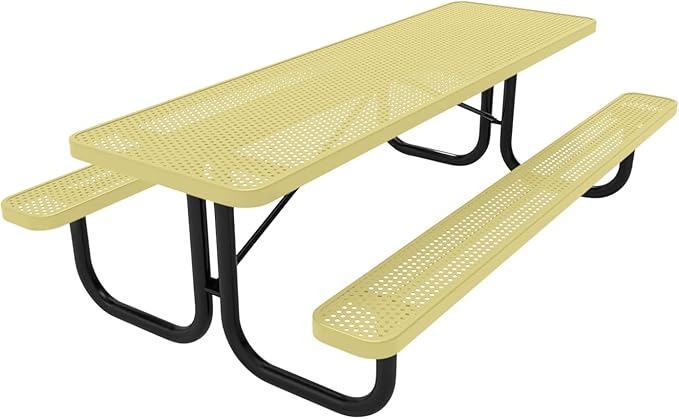 COATEDOUTDOORFURNITURE Heavy-Duty Portable Outdoor Picnic Table, Thermoplastic Coated Punched Steel Commercial-Grade Patio Dining Furniture Made in America (8ft Rectangular, Textured Sandstone)