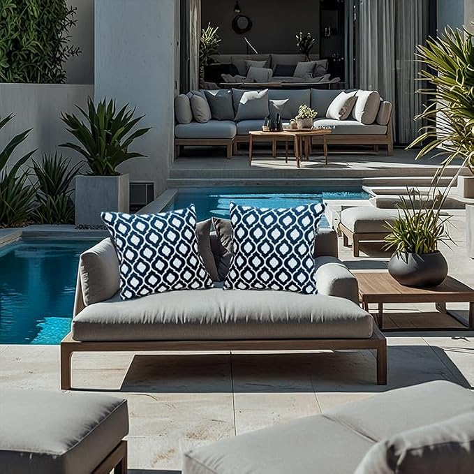 Outdoor Pillow Covers 2 Pack Patio Decorative Accent Throw Pillow Covers, Waterproof and Fade Resistant, Perfect for Summer Outdoors and Indoors, Moroccan 18x18in Blue and White