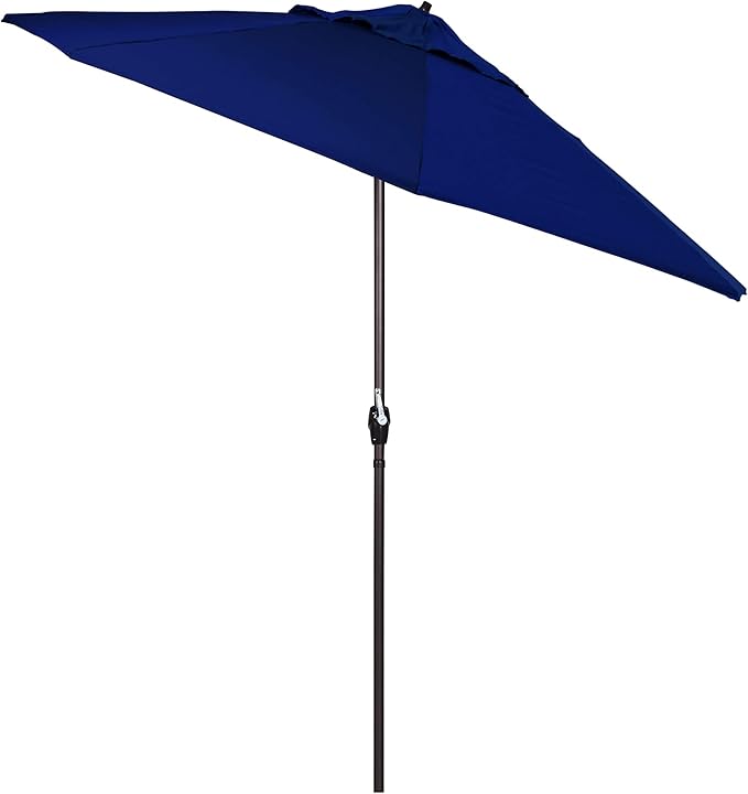 California Umbrella 7.5' Round Sunbrella Aluminum Outdoor Deck, Pool or Patio Umbrella, Crank Lift, Auto Tilt, Bronze Pole, True Blue