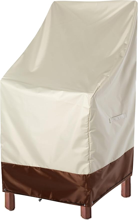 RosieLily Patio Chair Covers High Back Outdoor Chair Cover Waterproof Stackable Outdoor Bar Stool Cover Heavy Duty Patio Furniture Covers Outside, 1 Pack-Beige Brown 28.35"W x 36.22"D x 47.24"H