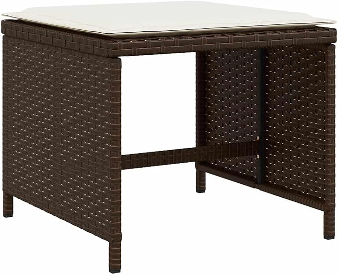 13 Piece Patio Dining Set with Cushions Brown Poly Rattan Outdoor Table 8 Chairs 4 Stools Tempered Glass Top Foldable Compact Storage UV-Proof