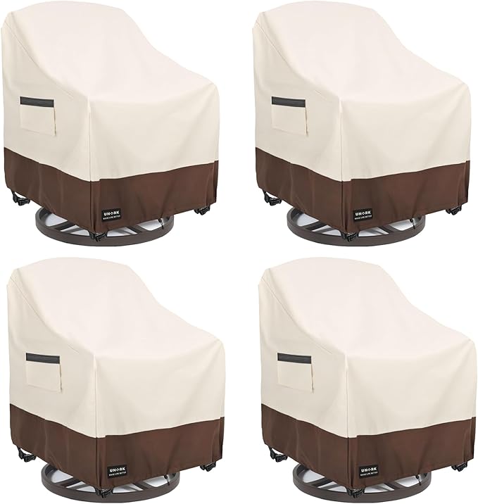 Outdoor Swivel Patio Chair Cover 4 Pack,600D Waterproof Heavy Duty Outdoor Chair Cover, Patio Furniture Covers, Outdoor Furniture Covers Waterproof, 30 W x 34 D x 36 H inches Beige and Brown