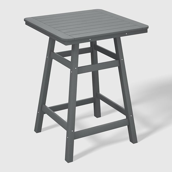 WestinTrends Malibu Square Outdoor Patio Counter High Bistro Bar Table with Umbrella Hole 37" Tall, Gray