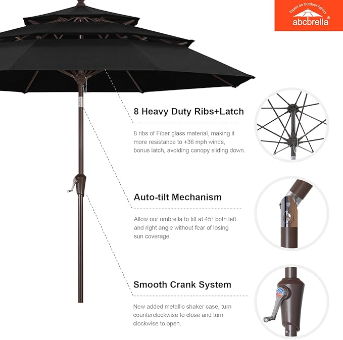 ABCCANOPY 5-Year 10-Year No Fading 9FT 3 Tiers Patio Umbrella, Outdoor Table Umbrella with 8 Sturdy Ribs for Deck, Backyard, Garden, Yard