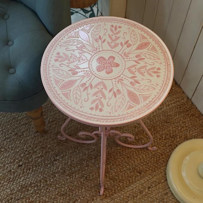 Vintage Outdoor Side Table Round Mosaic Ceramic Tile Top 14" Diameter Metal Plant Stand for Flower Pots Vase Garden Home Porch Pool Indoor Decor Weather Resistant Outside Patio Accent End Furniture