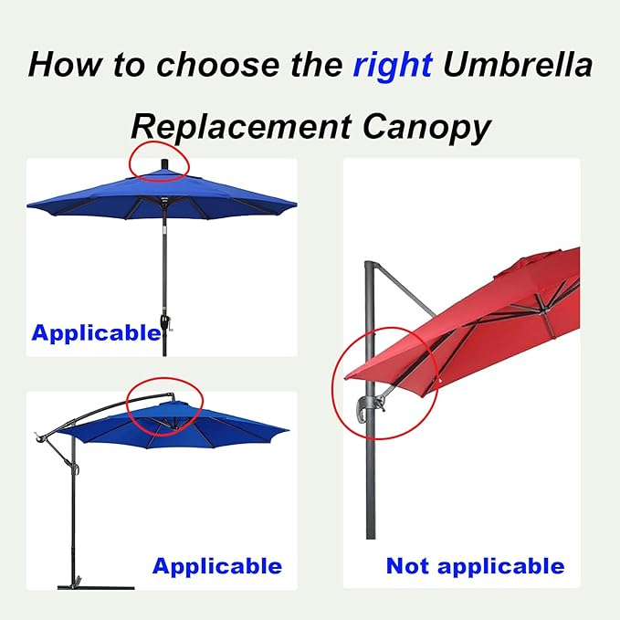 11ft Umbrella Replacement Canopy, Patio 8 Ribs Sun Umberlla Cover UV 50+ Protection Waterproof Cantilever for Garden, Backyard, Pool