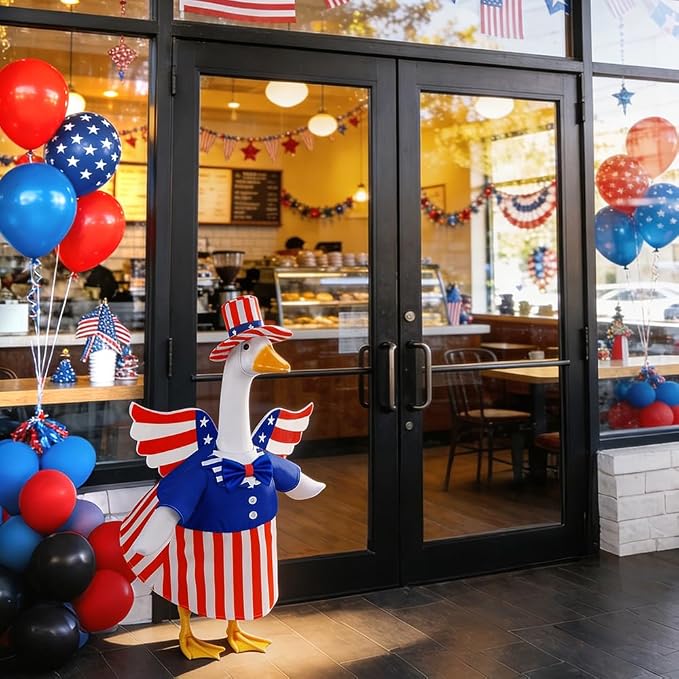 4th of July Patriotic Porch Goose Outfits with Wings for 23" Porch Goose Independence Day Goose Costume USA 250th Anniversary Outdoor Patio Yard Lawn Garden Decoration
