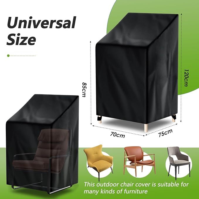 Uranshin Outdoor Stackable Chair Covers, Outdoor Patio Furniture Covers waterproof, Lawn Stacked Chairs Lounge Chairs Cover for 4-6 Stacking Chairs for All Weather Protection, 1PC