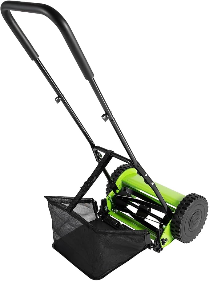 Manual Lawn Mower, Grass Cutter Height Adjustable with 5 Blades and 6 Gallons Grass Catcher, Hand Push Lawn Mower with 11.8in Cutting Width for Garden Courtyard