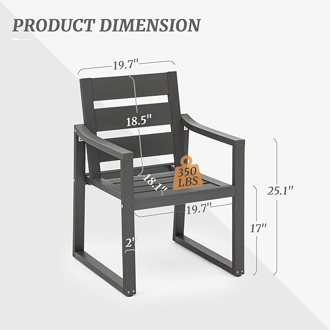 Cozyman HDPS Outdoor Dining Chairs Set of 8, 350 LBS, Patio Dining Chairs with Armrest, All Weather Outdoor Kitchen Chairs with Square Frame Legs for Outdoor Indoor, Lawn, Garden, Backyard, Dark Gray
