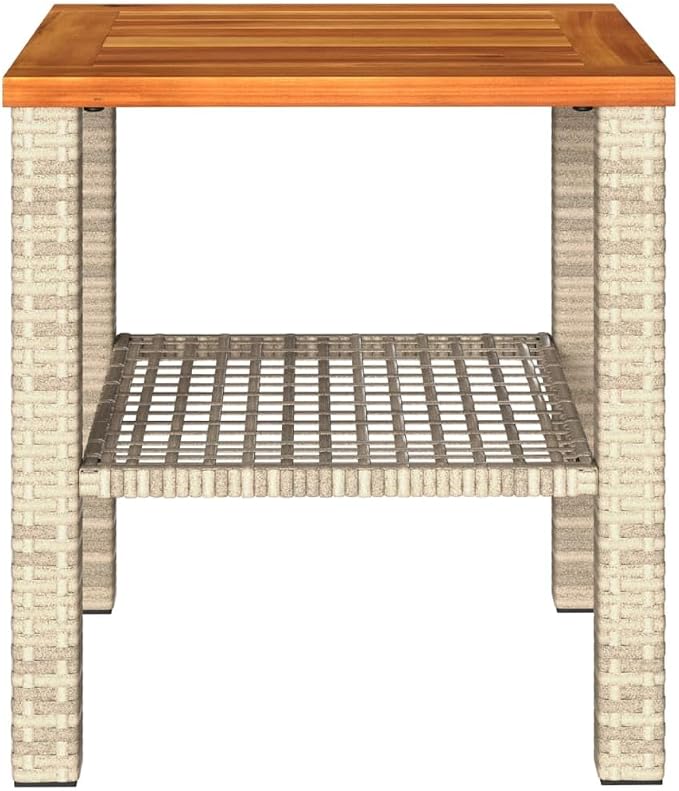 vidaXL Patio Table, Outdoor Coffee Table, Patio Furniture, Square Garden Table with Wooden Top for Lawn Backyard, Beige Poly Rattan Acacia Wood