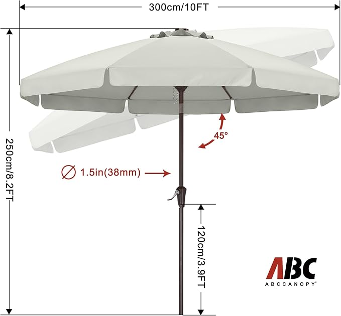 ABCCANOPY 10ft Scalloped Patio Umbrella, Outdoor Table Umbrella with Tilt and Crank, Fiberglass Ribs Deck Umbrella for Patio, Pool, Garden, Picnic (Light Beige)